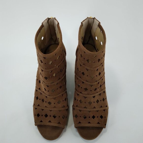 Michael Michael Kors Uma Brown Suede Wedge Peep Toe Ankle Boots Size 10M - Picture 3 of 13